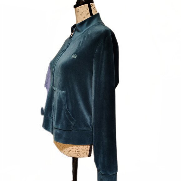 Juicy Couture Womens Velour Jacket Large Zip Up Green - Y2K Loungewear Fall - Picture 3 of 7